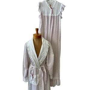 vintage Katz 2pc nightgown robe set pink floral eyelet lace peignor cottagecore